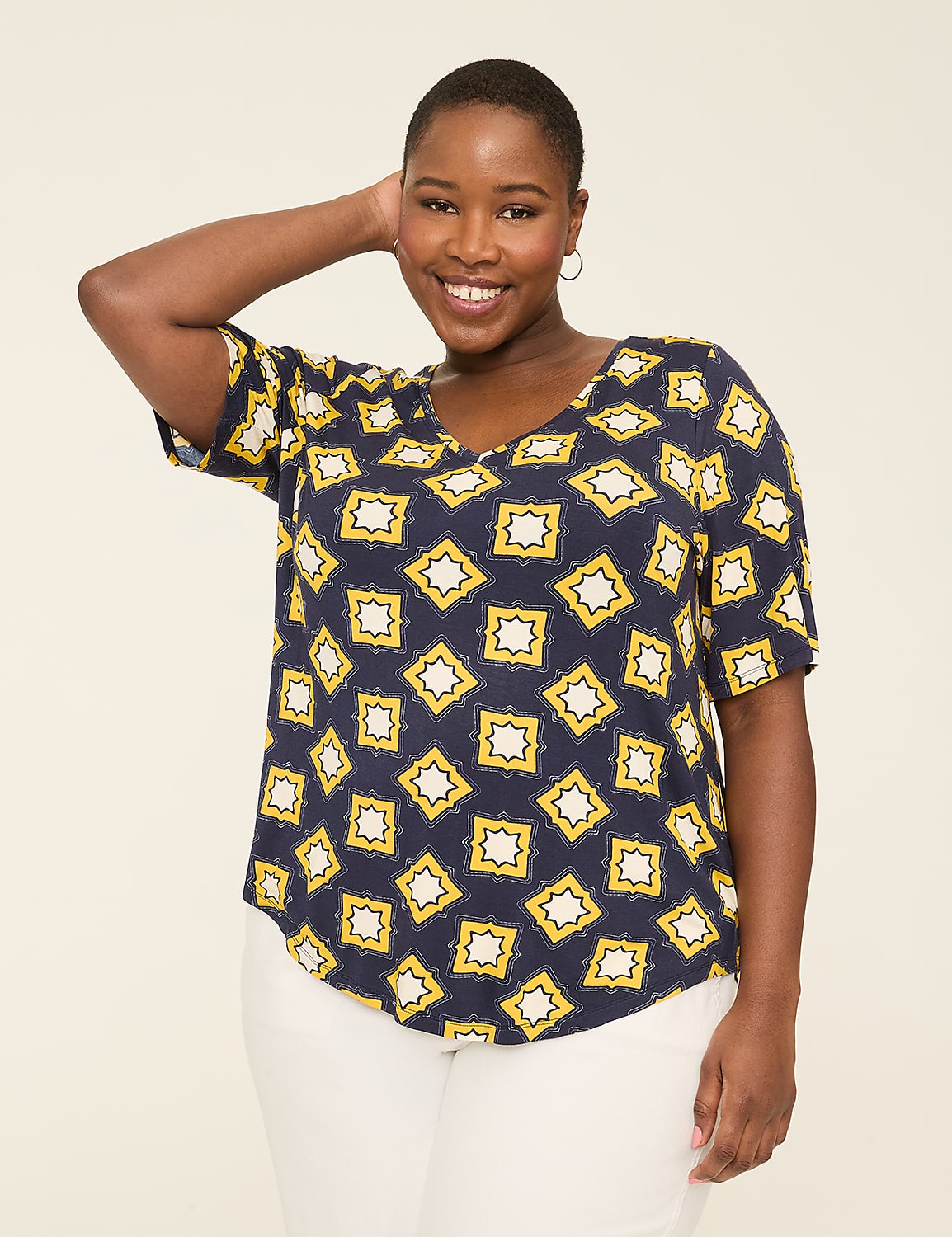 Perfect Sleeve V-Neck Curved-Hem Tee Product Image 1
