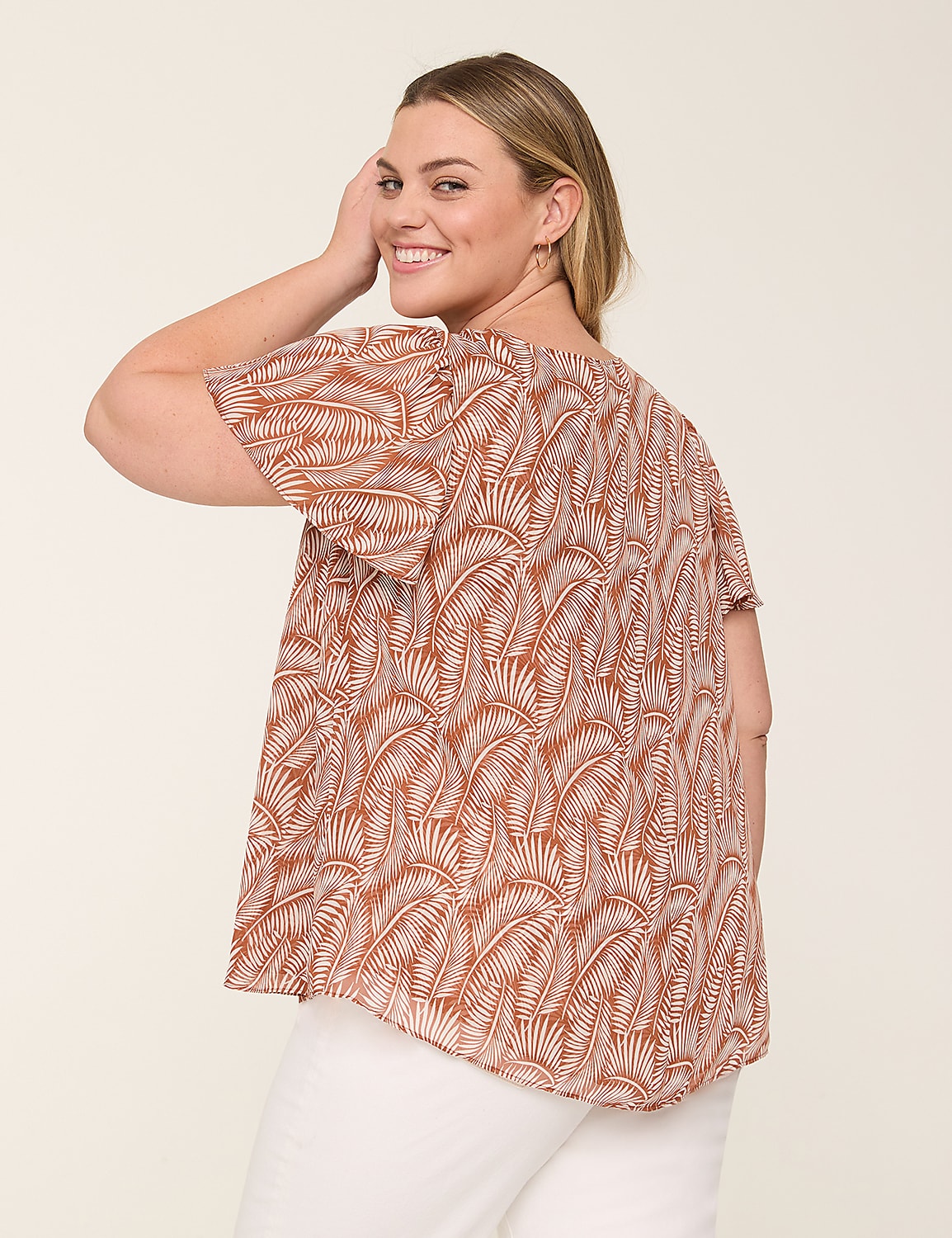Swing SS V Neck Chiffon Popover Top | LaneBryant