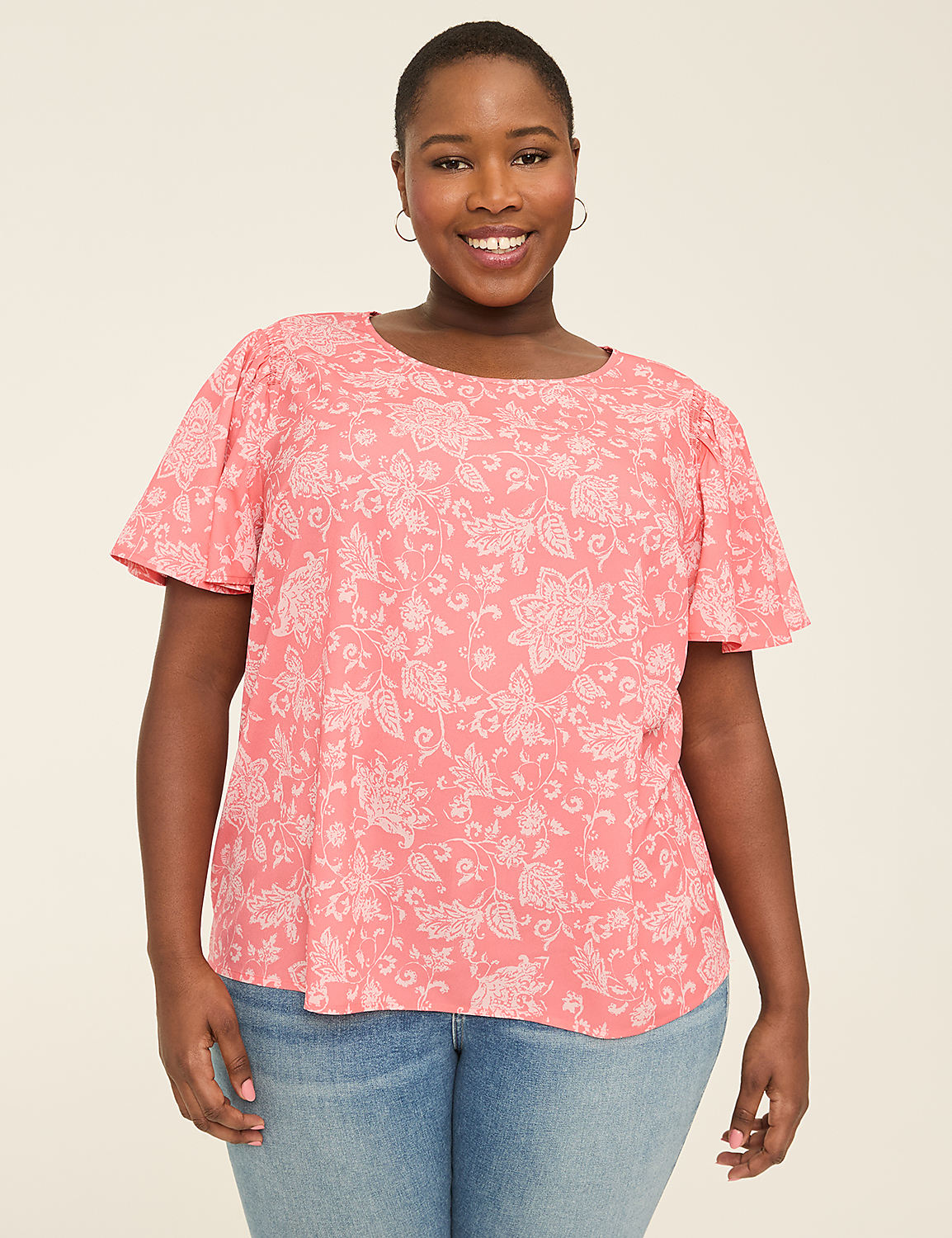 Flutter-Sleeve Smocked-Shoulder Top Product Image 1