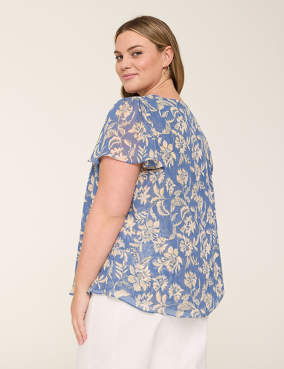 Swing SS V Neck Chiffon Popover Top | LaneBryant