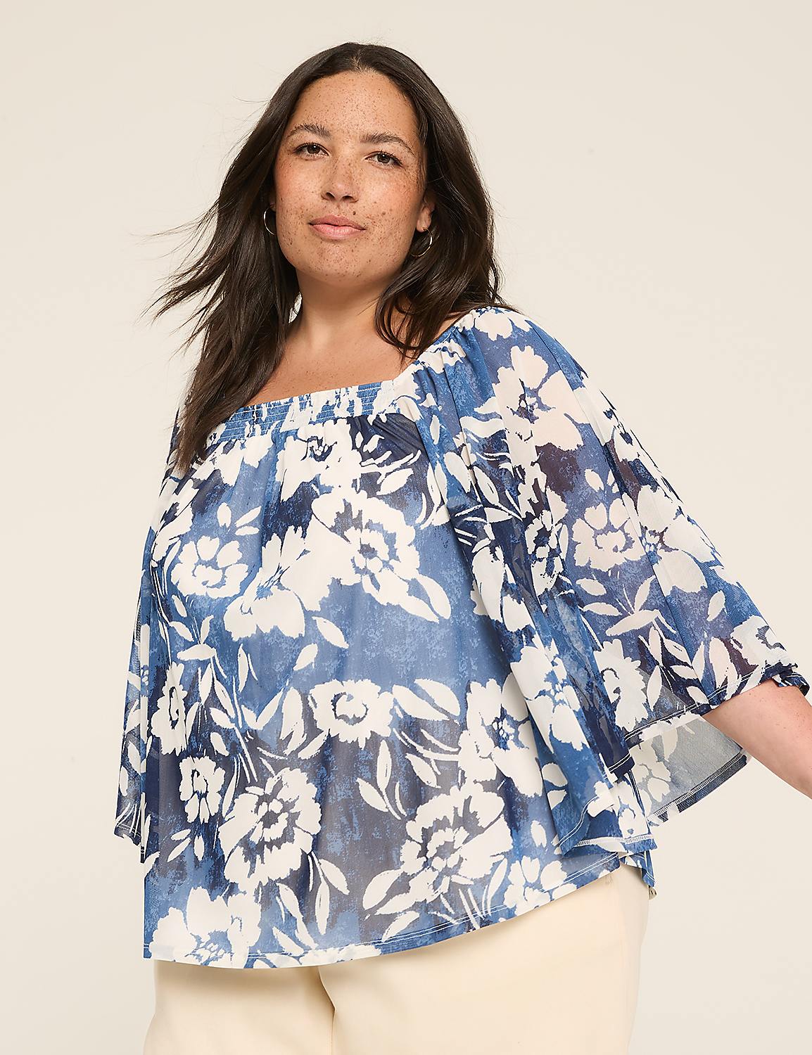 Mesh Smocked-Neck Circle Drama Top Product Image 1