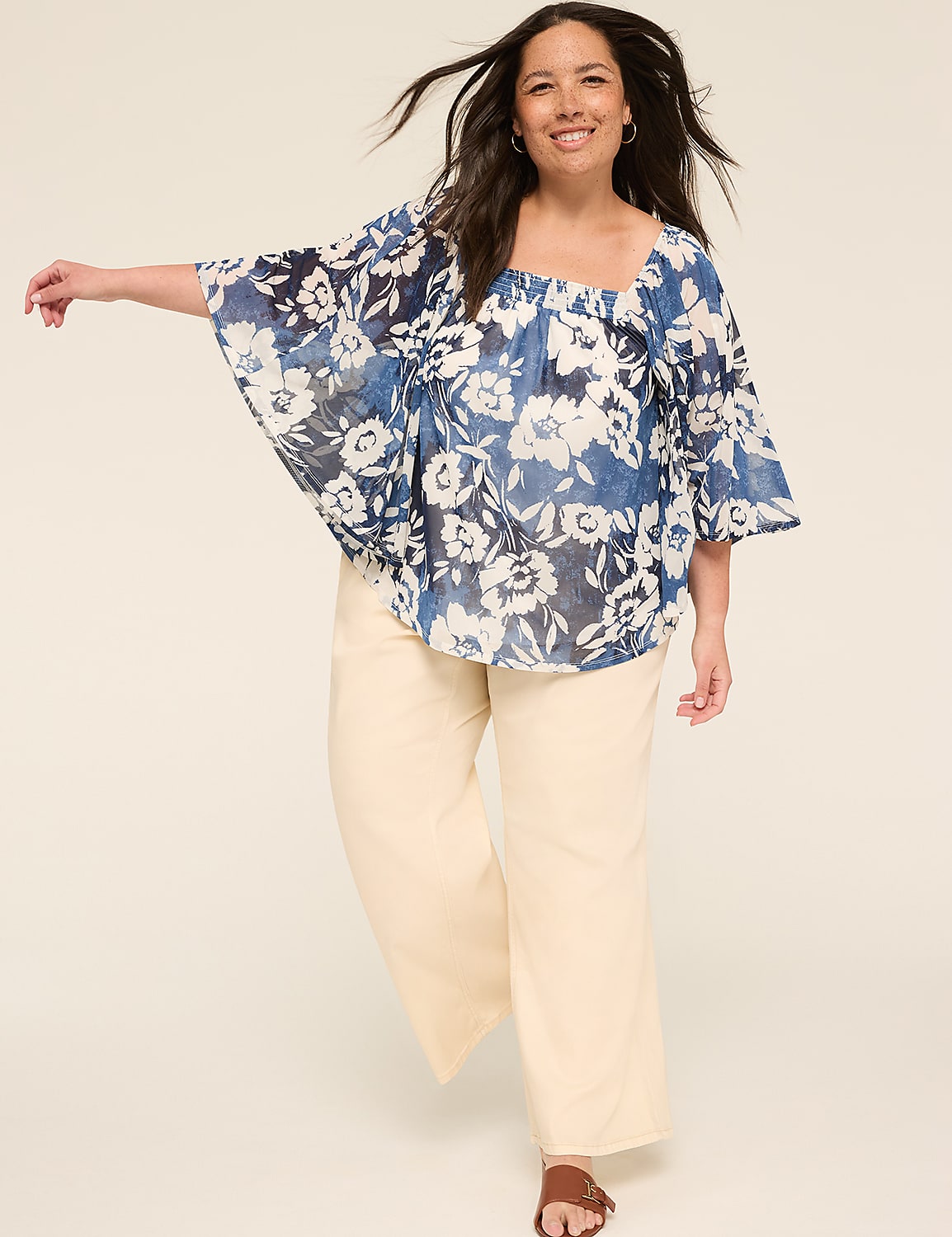 Mesh Smocked-Neck Circle Drama Top Product Image 3