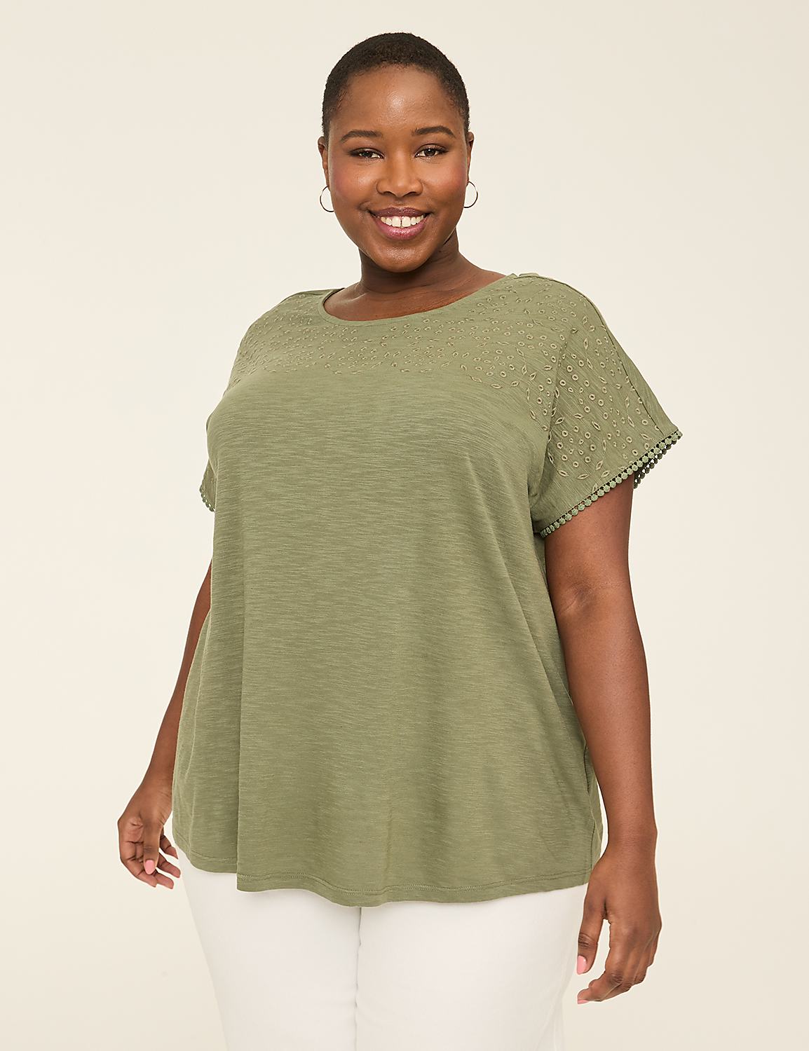 Dolman Sleeve Eyelet Neckline Crewn | LaneBryant