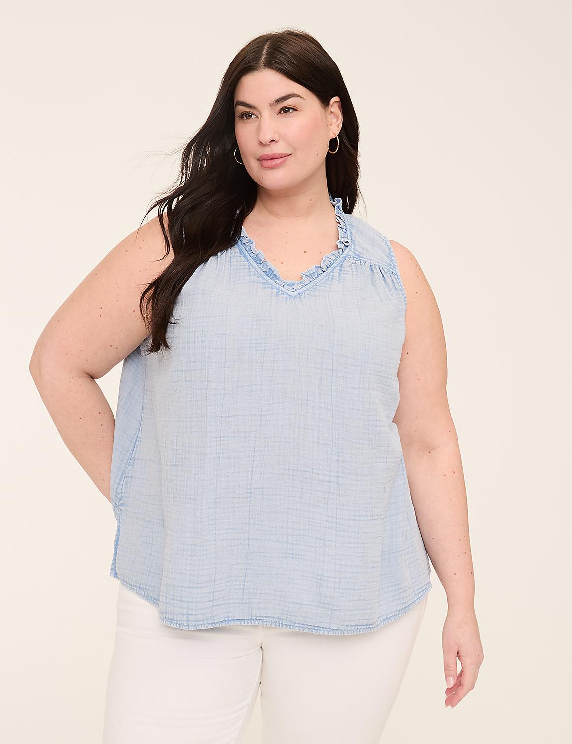 Gauze Notch-Neck Popover Tank Product Image 1