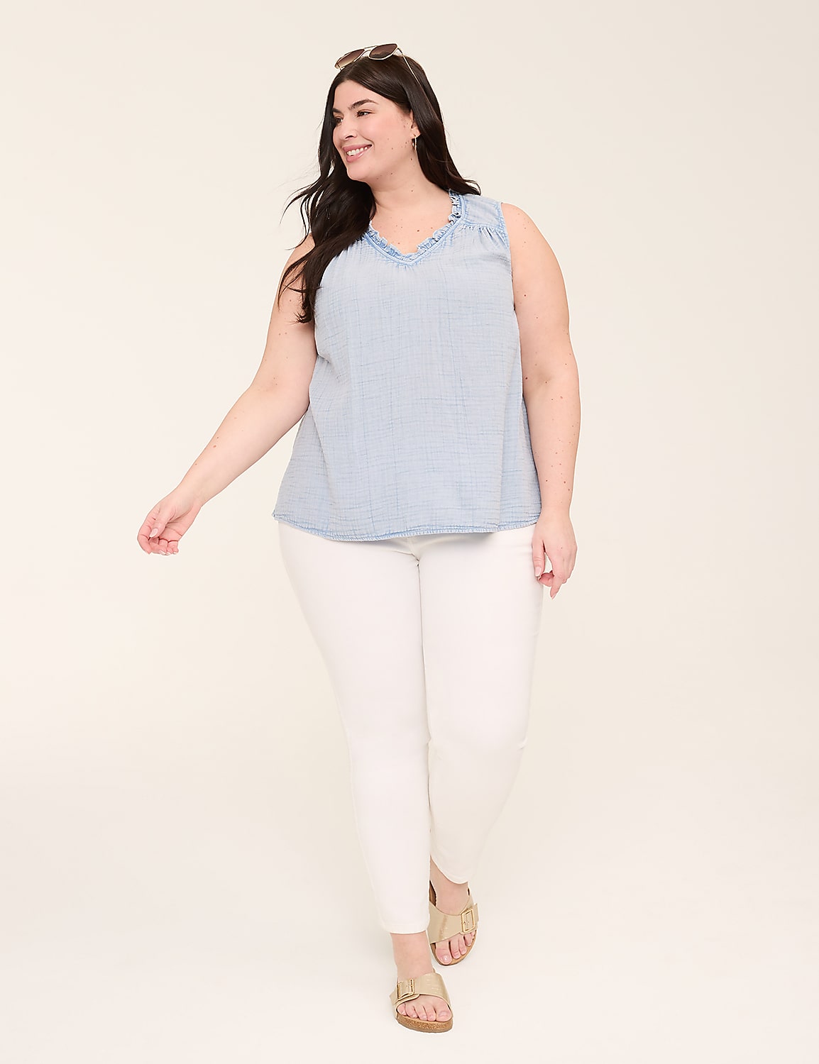 Gauze Notch-Neck Popover Tank Product Image 3