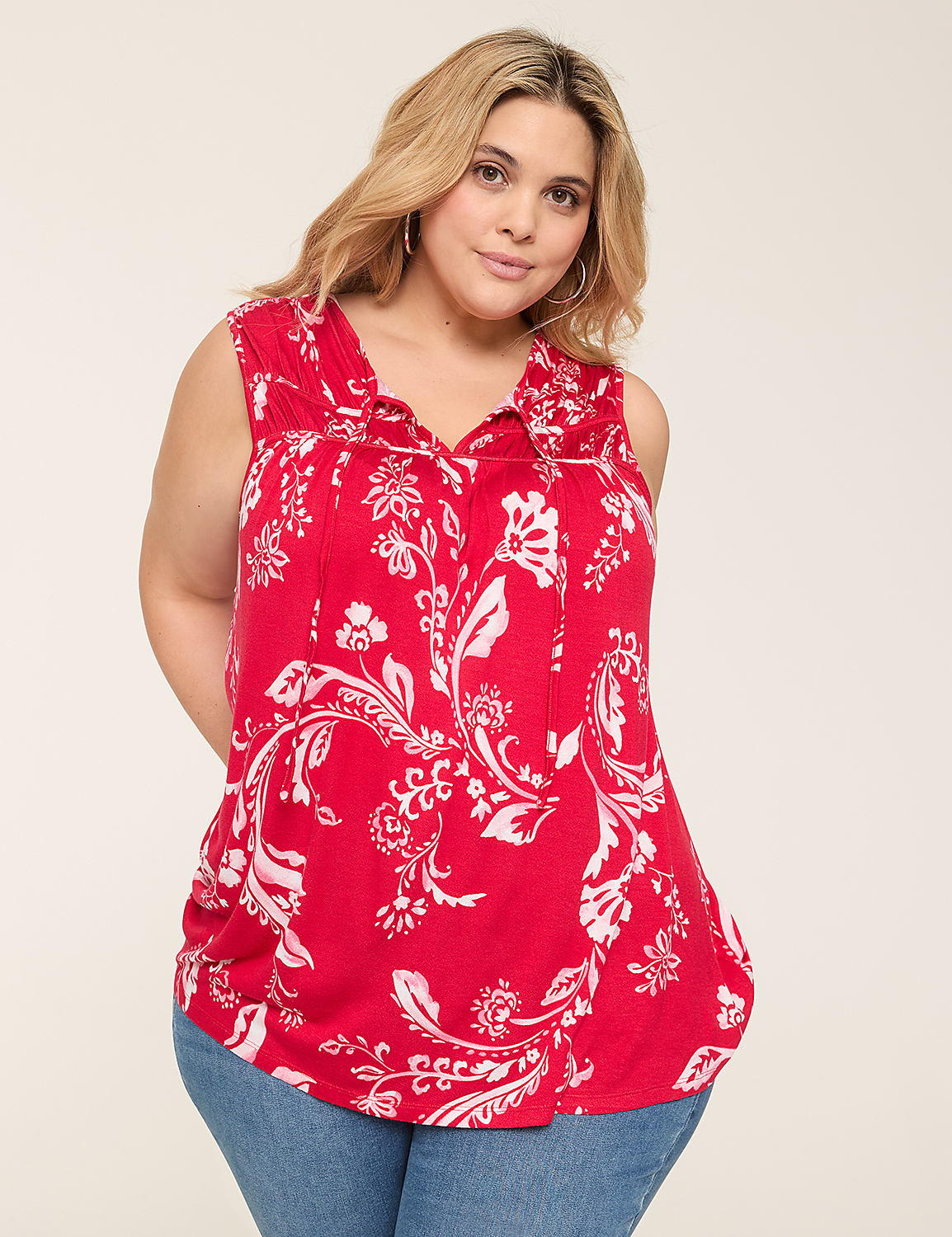 Notch-Neck Shirred-Yoke Top Product Image 1