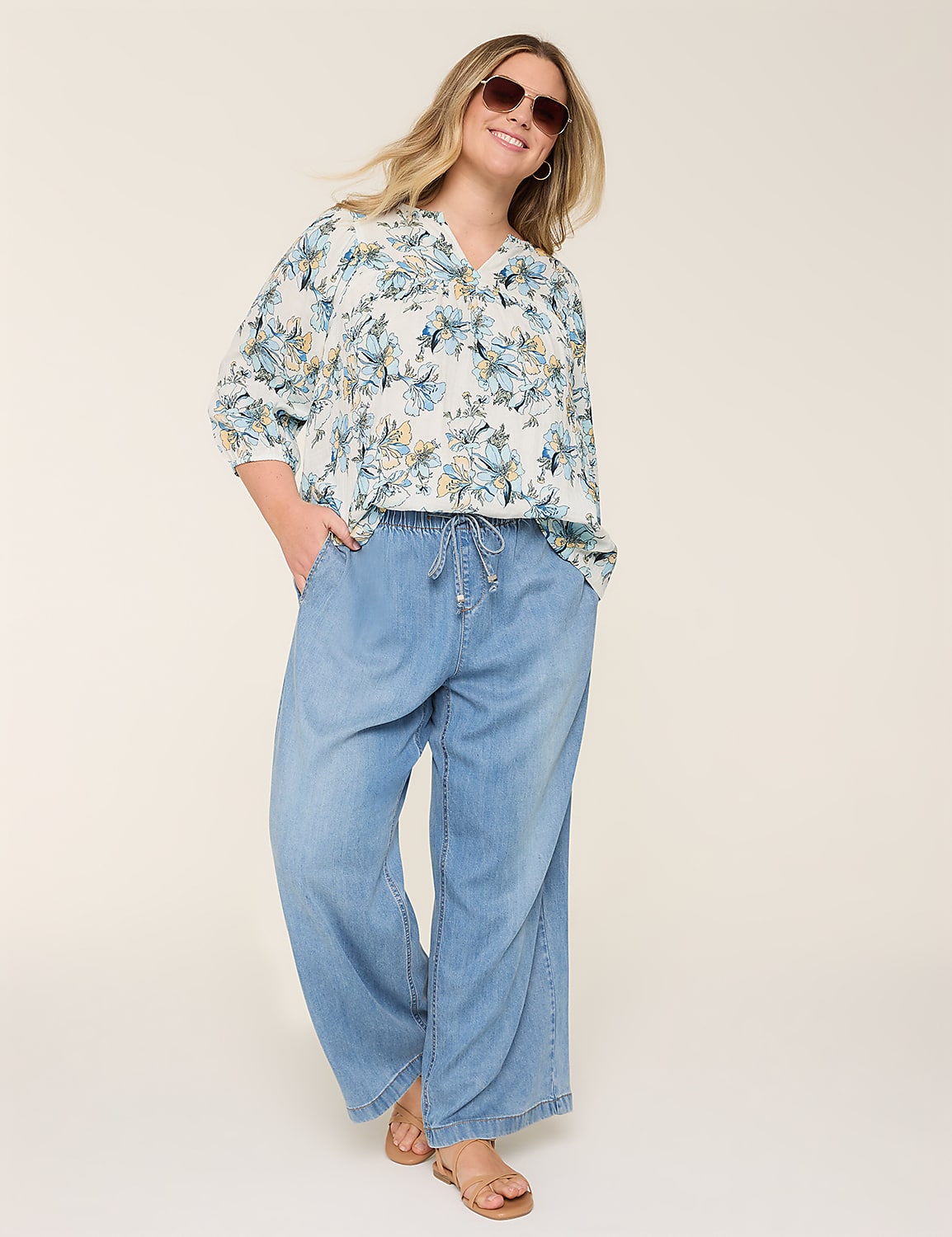 Gauze Swing Split-Neck Popover Top Product Image 3