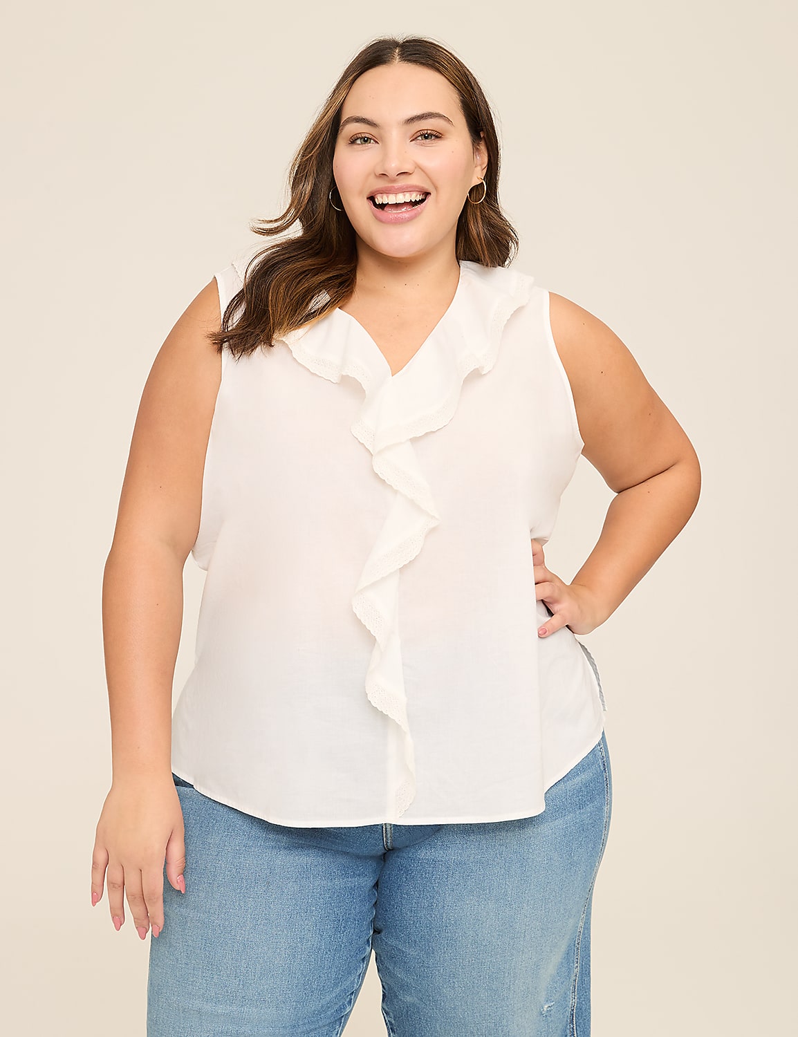 Lace Ruffle-Neck Popover Tank Product Image 1
