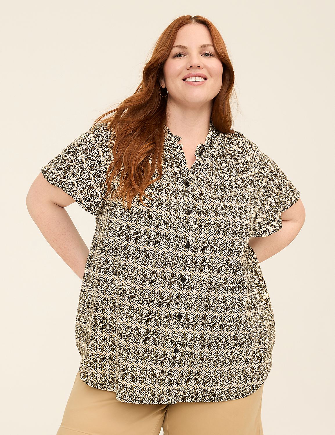 Short-Sleeve Collared Popover Blouse Product Image 1