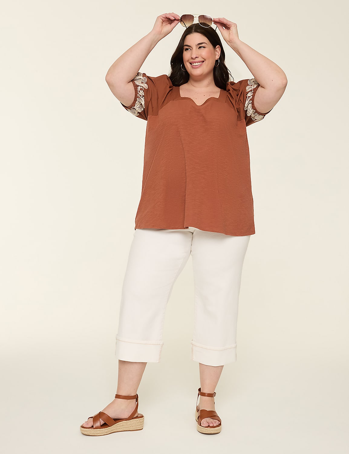 Embroidered Puff-Sleeve Square-Neck Top Product Image 3