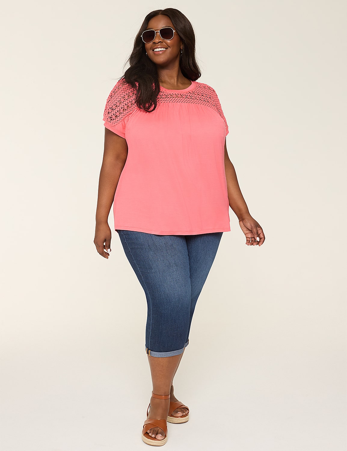 Crochet-Yoke Dolman-Sleeve Top Product Image 3