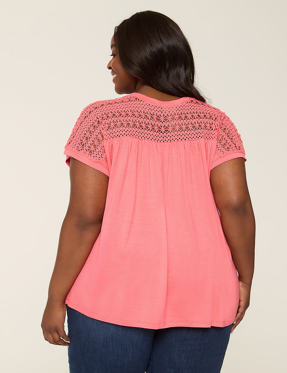 Crochet-Yoke Dolman-Sleeve Top Product Image 2