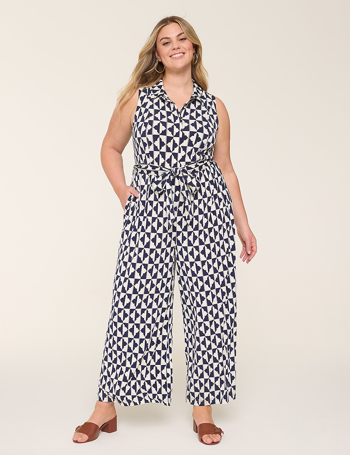Collared Wide Leg Jersey Jumpsuit Product Image 1