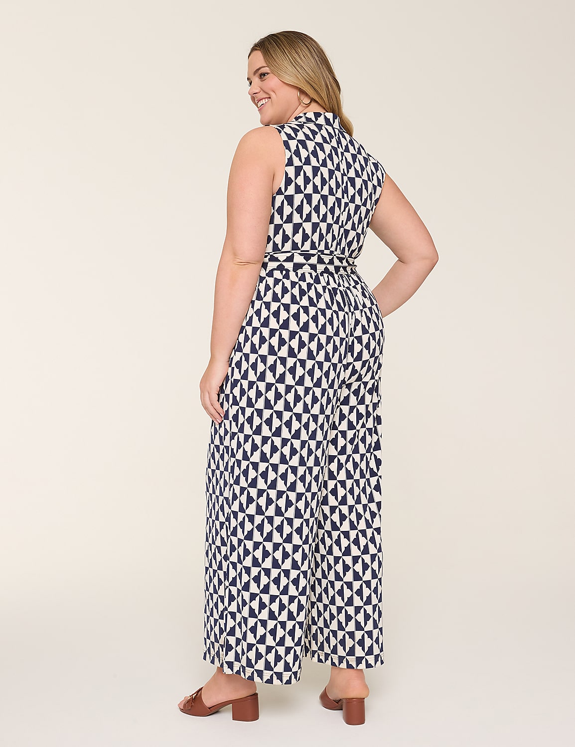 Collared Wide Leg Jersey Jumpsuit Product Image 2