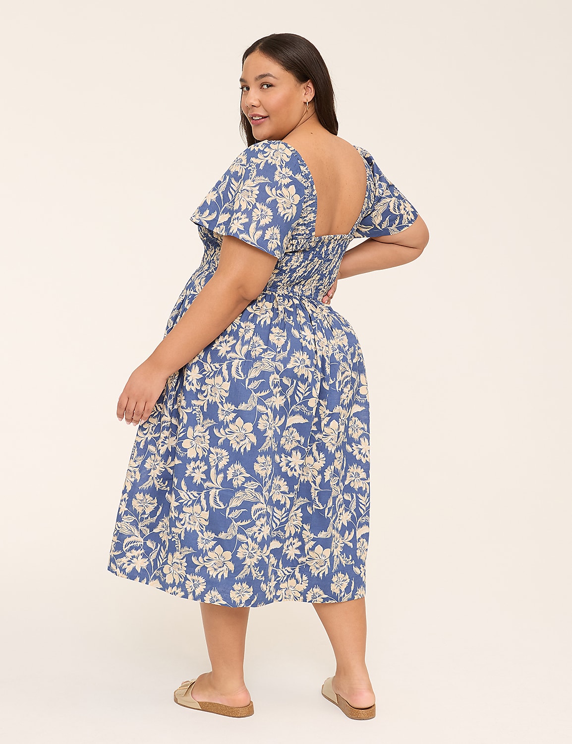 Smocked-Bodice Flutter-Sleeve Midi Dress Product Image 2