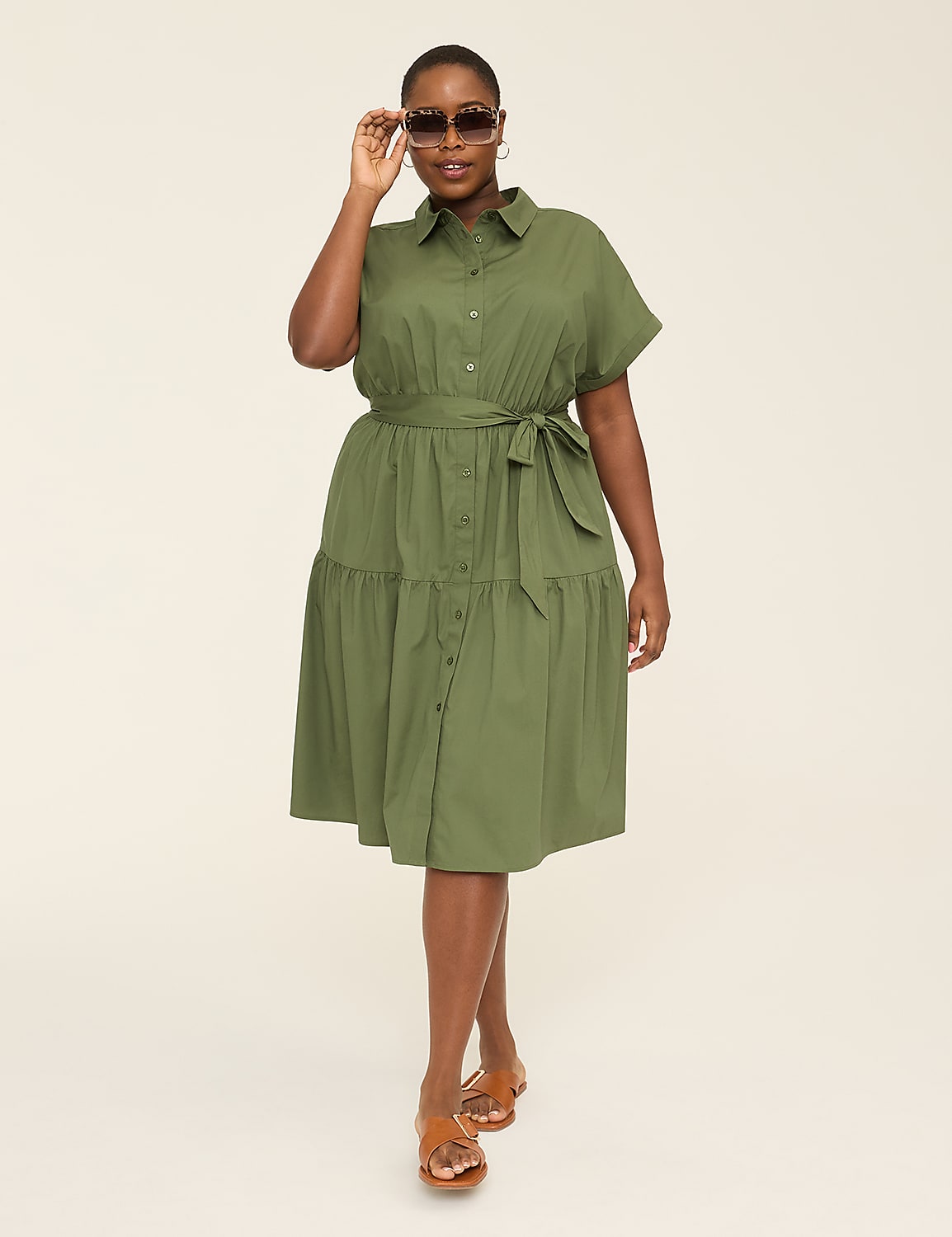 Button-Down Tie-Waist Midi Shirt Dress Product Image 1