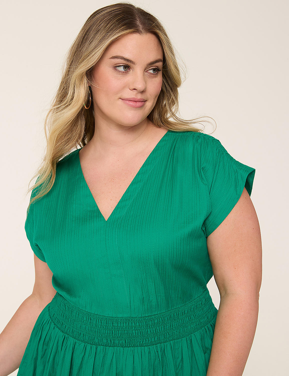 Shirred-Shoulder Smocked-Waist Midi Dress Product Image 3