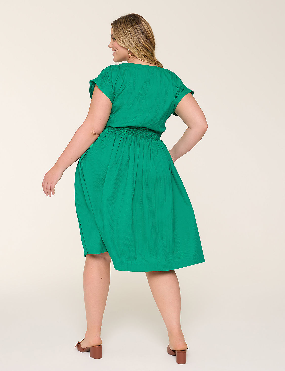 Shirred-Shoulder Smocked-Waist Midi Dress Product Image 2