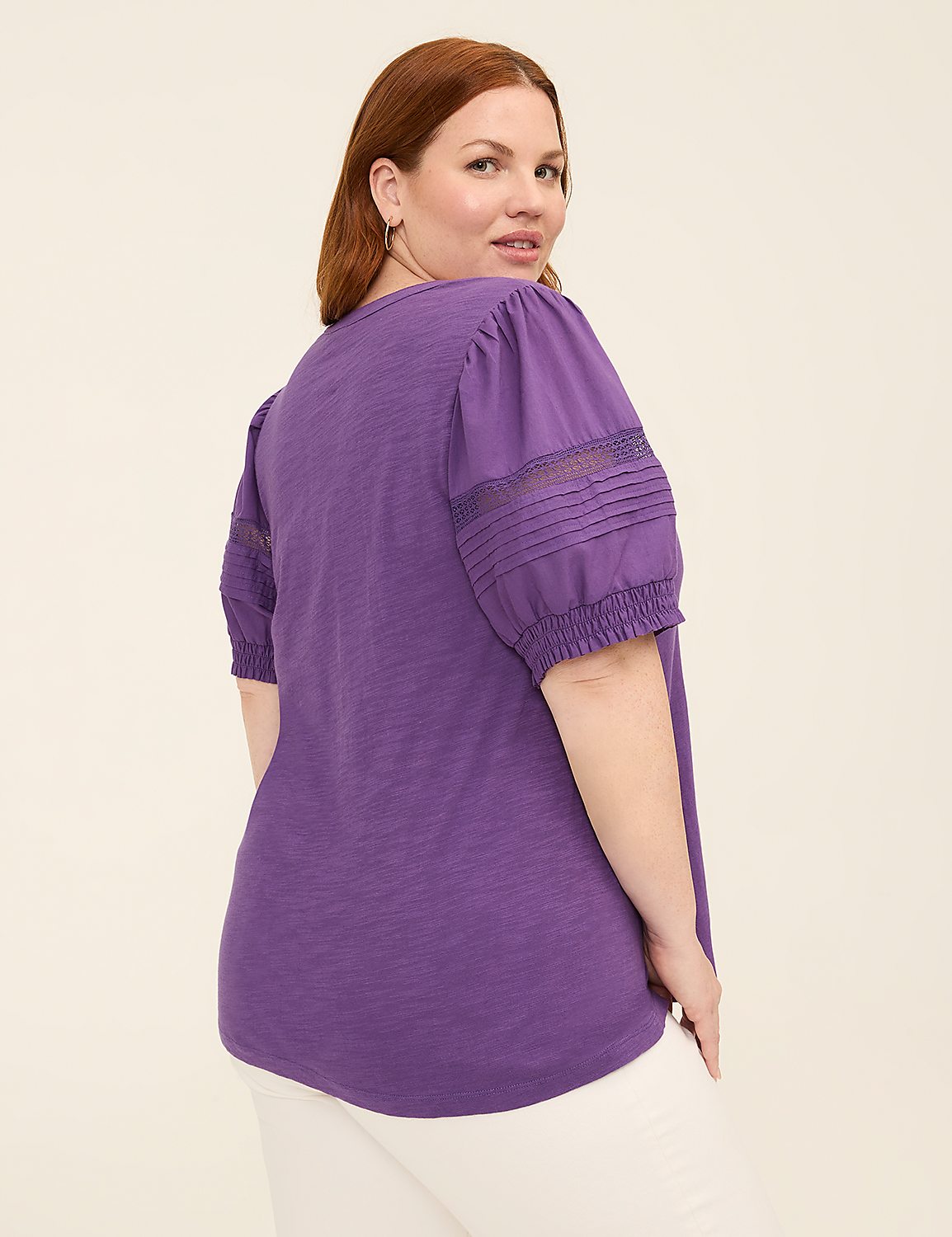 Woven & Knit Puff-Sleeve Notch-Neck Top Product Image 2