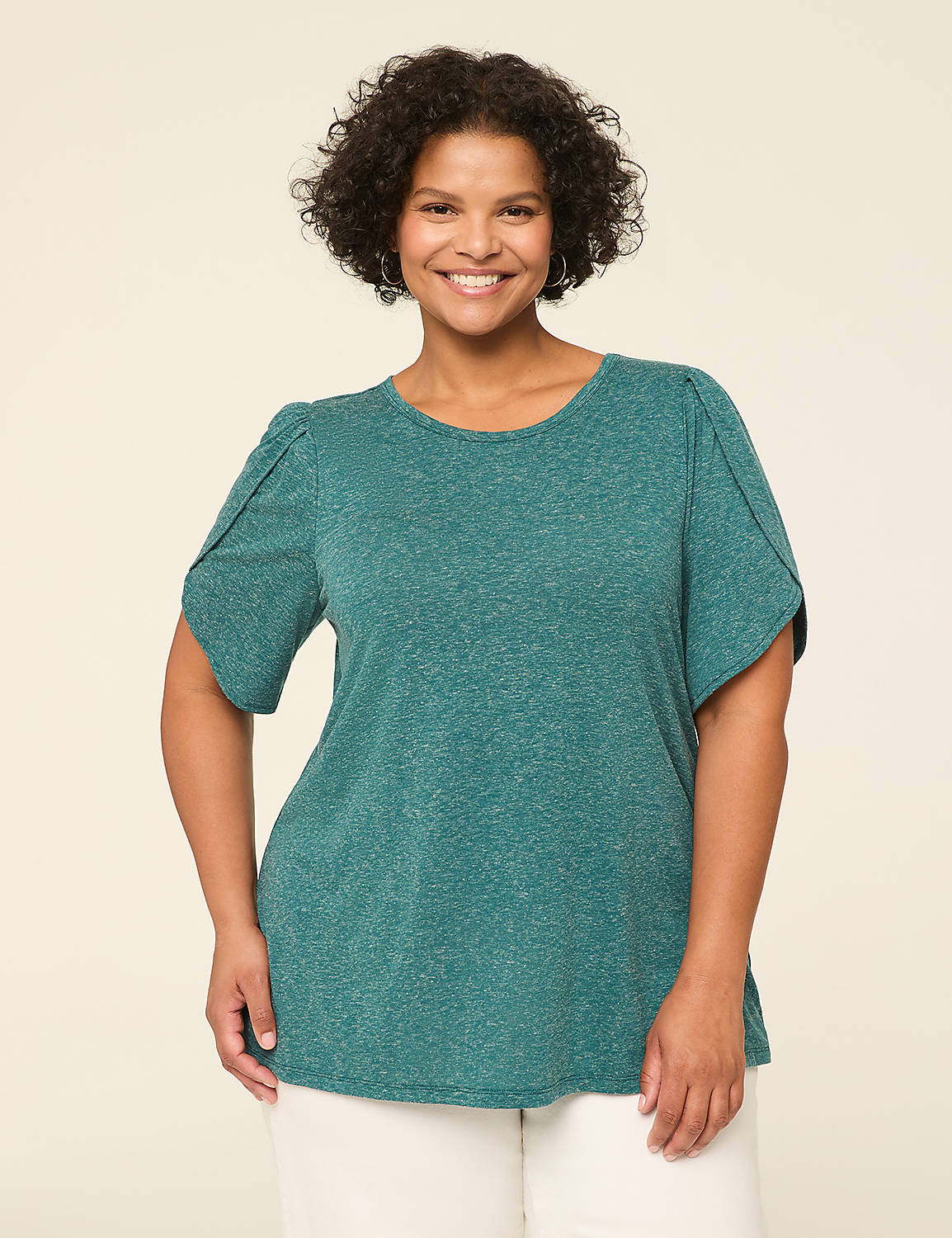 Knit Linen Tulip-Sleeve Top | LaneBryant