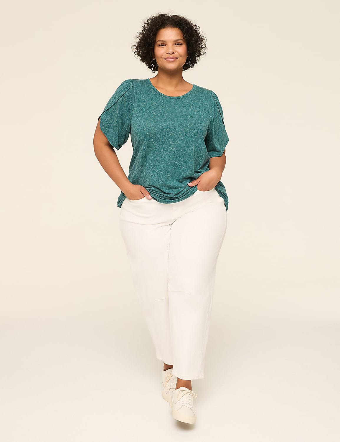 Knit Linen Tulip-Sleeve Top | LaneBryant