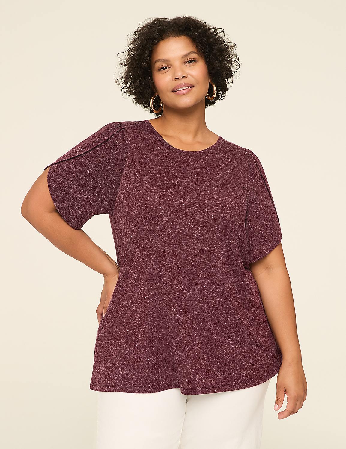 Knit Linen Tulip-Sleeve Top | LaneBryant