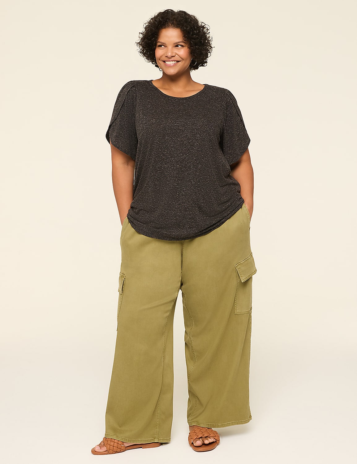 Knit Linen Tulip-Sleeve Top | LaneBryant