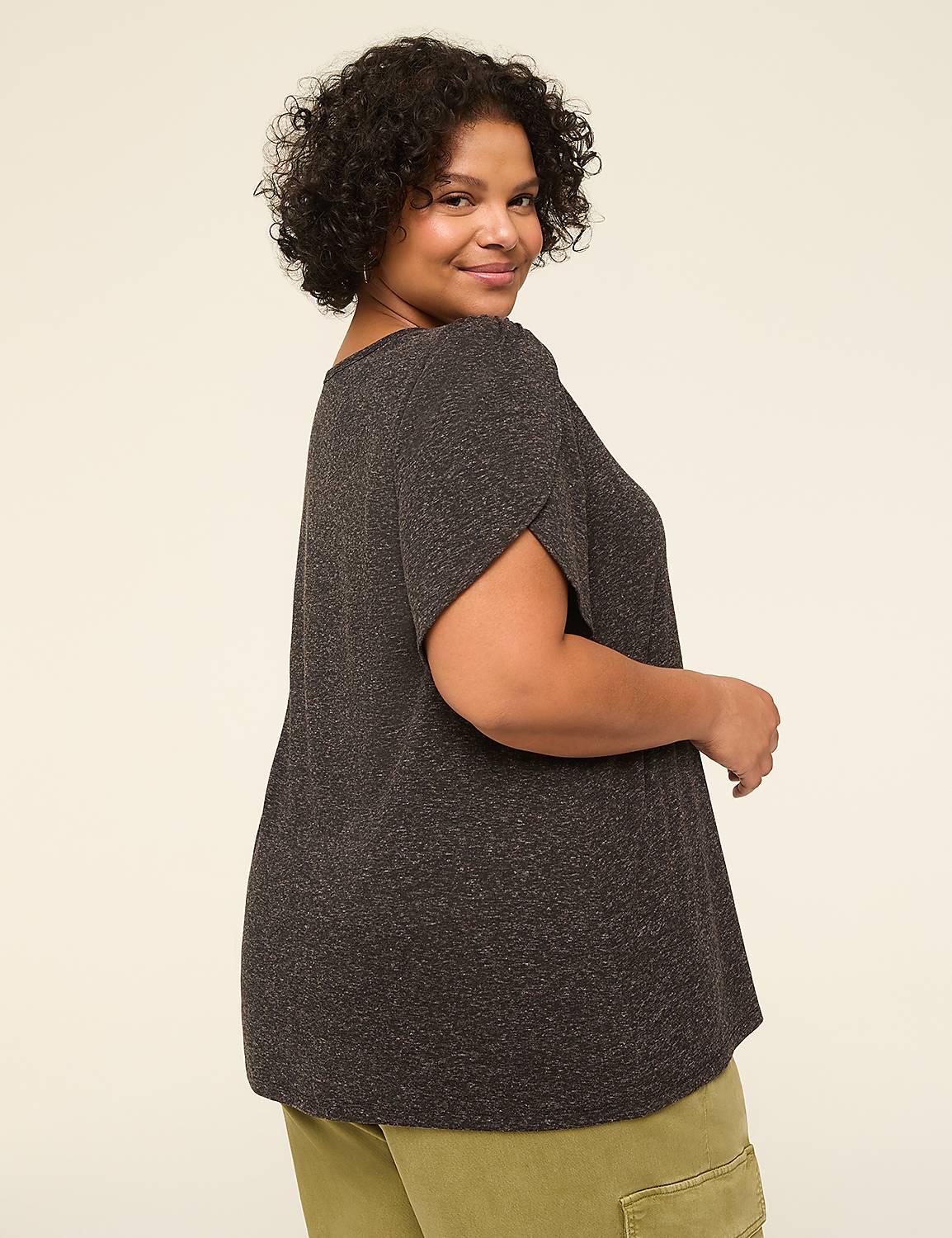 Knit Linen Tulip-Sleeve Top | LaneBryant