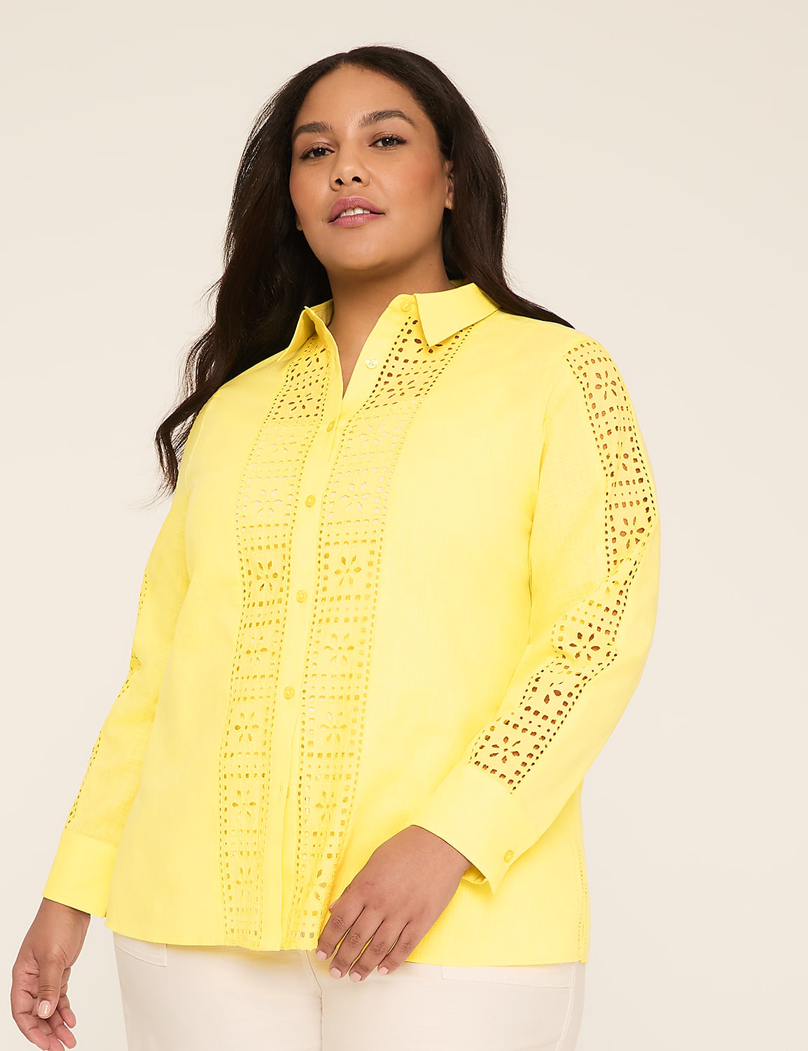 Eyelet-Detail Collared Button-Down Shirt Product Image 1