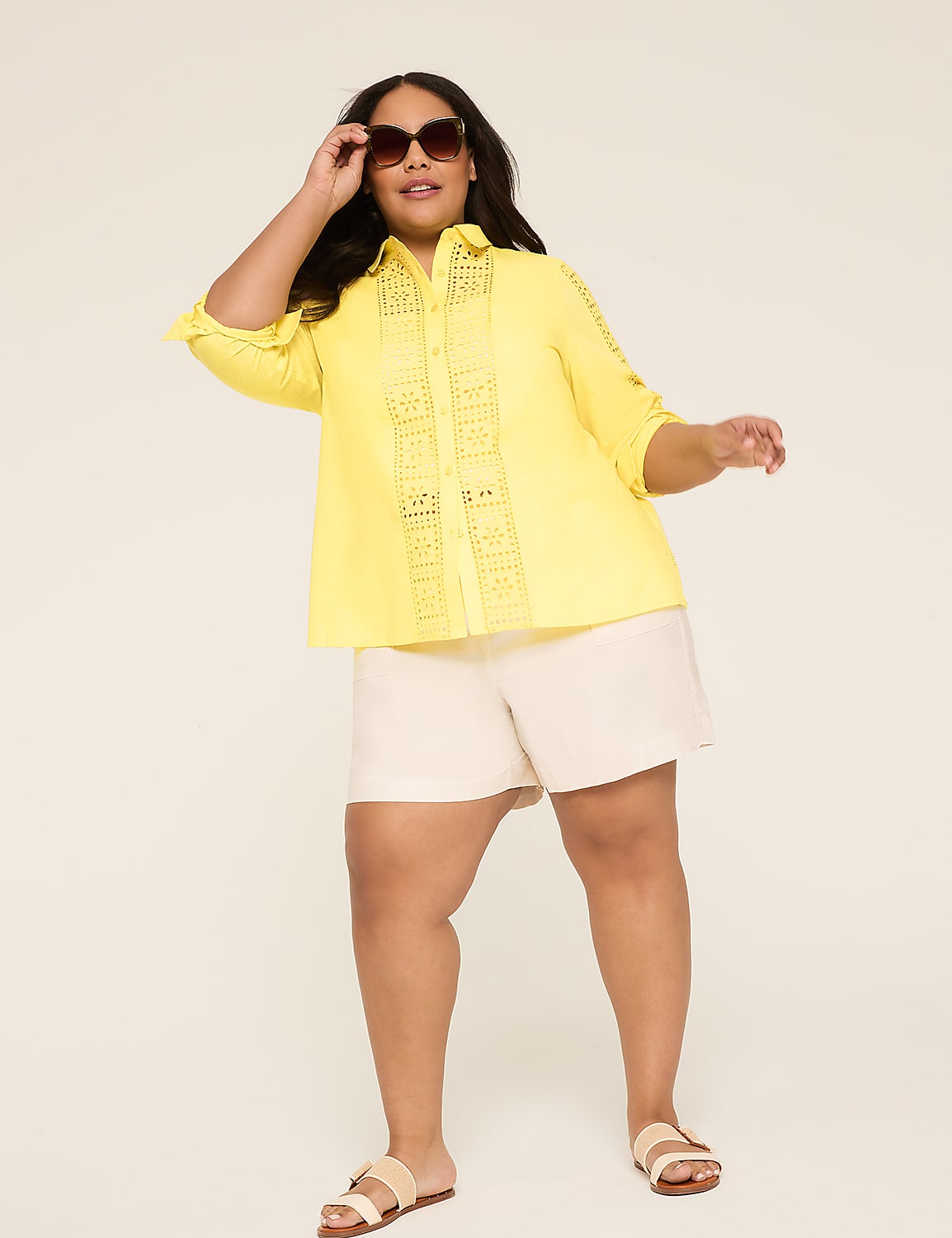 Eyelet-Detail Collared Button-Down Shirt Product Image 3