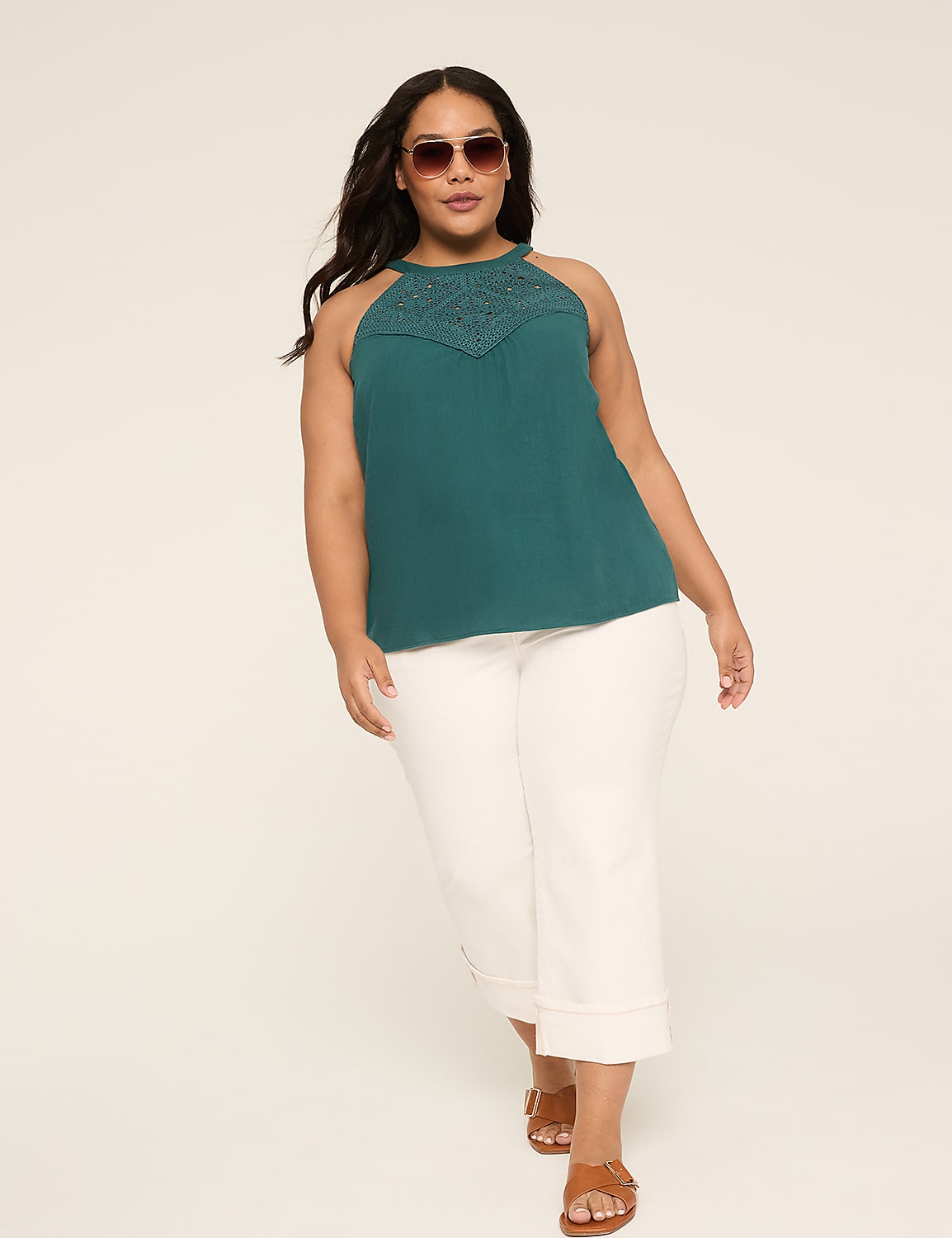 Crochet-Yoke Halter-Neck Top Product Image 3