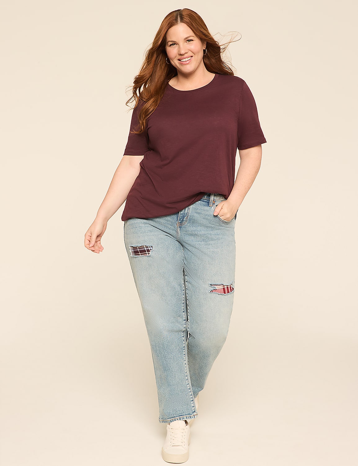 Boyfriend Fit Plaid-Detail Jean Product Image 3