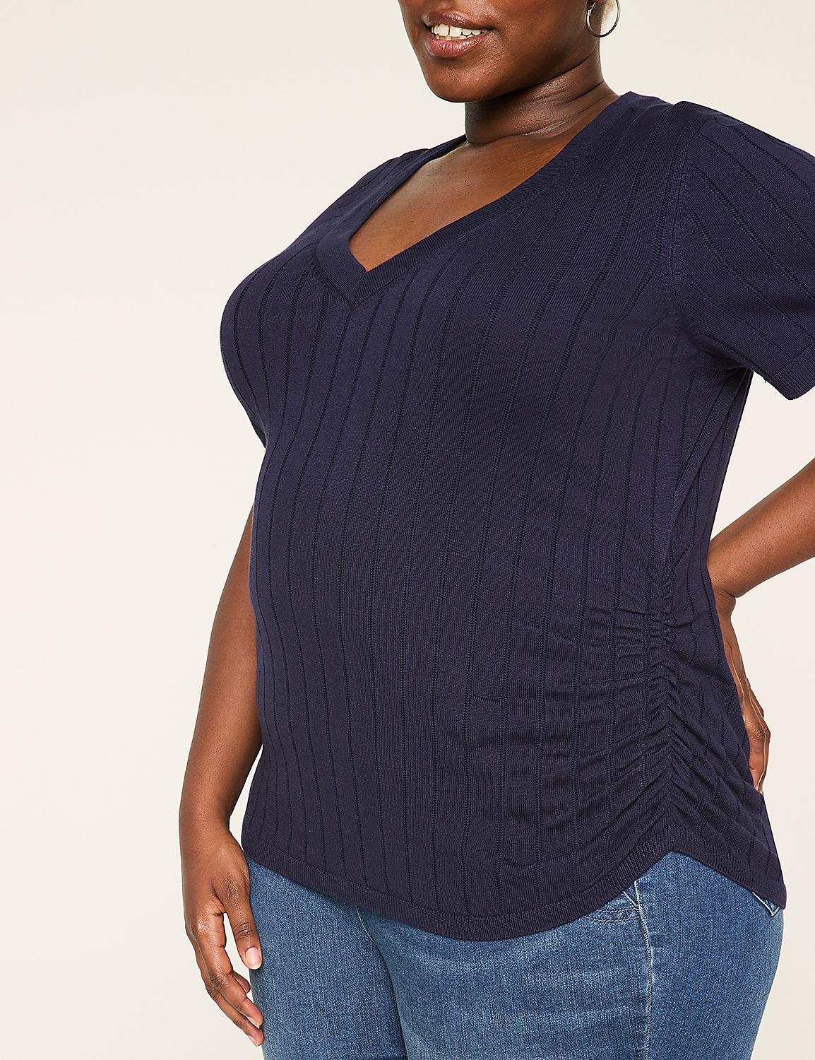 Fitted Short-Sleeve Side-Ruched Sweater Product Image 4