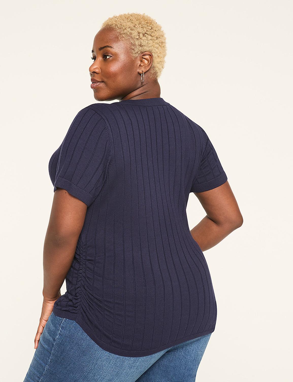 Fitted Short-Sleeve Side-Ruched Sweater Product Image 2