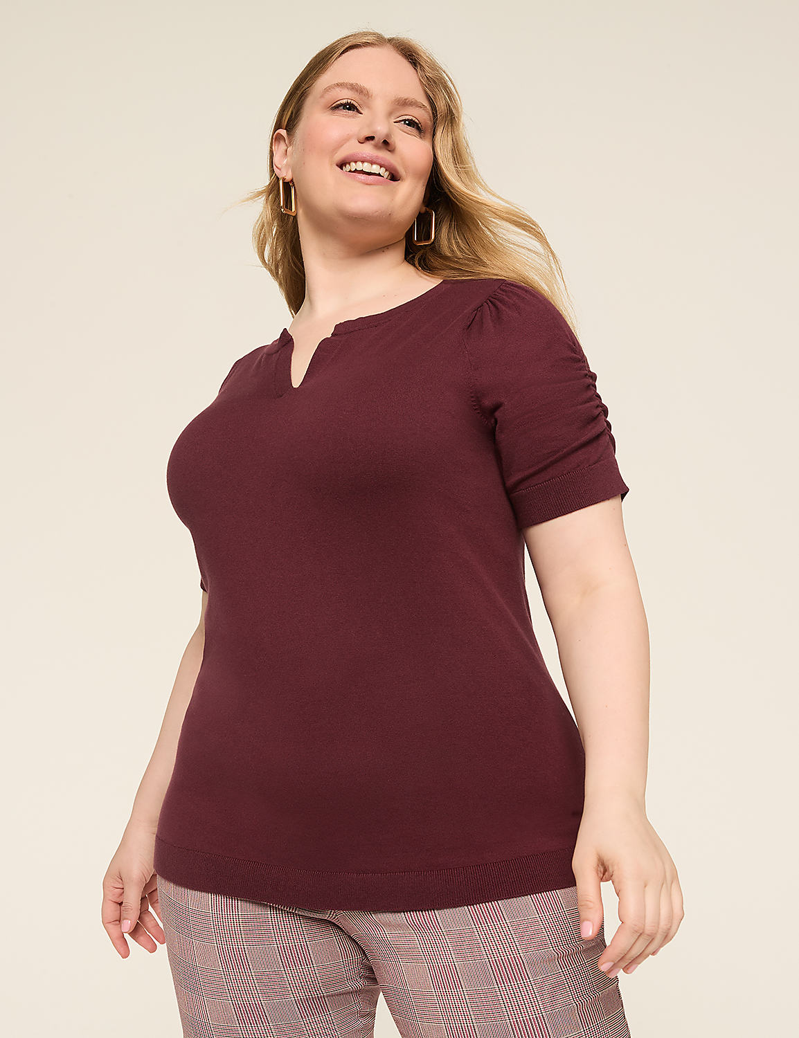 Puff-Sleeve V-Neck Sweater Product Image 1