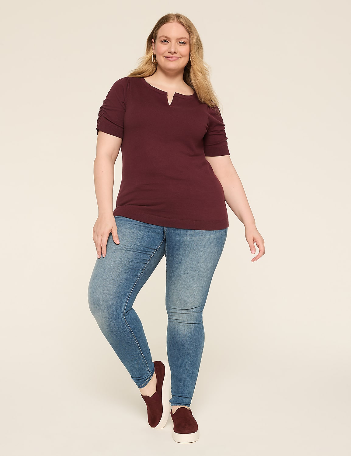 Puff-Sleeve V-Neck Sweater Product Image 4