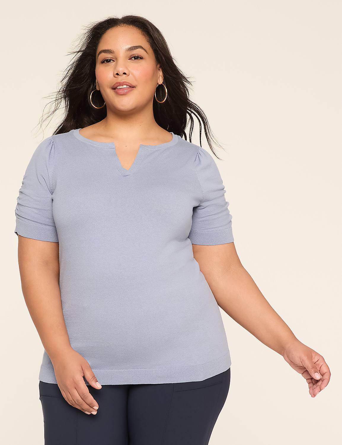 Puff-Sleeve V-Neck Sweater Product Image 1