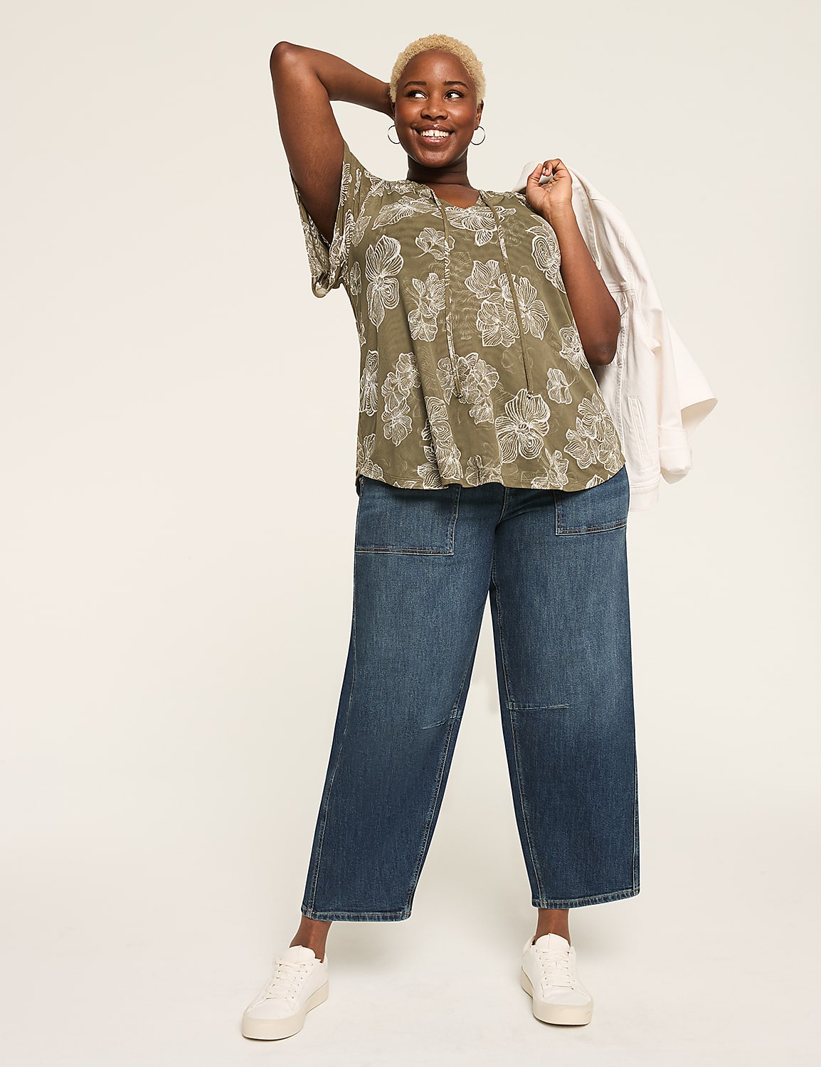 Mesh Smocked Tie-Neck Top Product Image 3