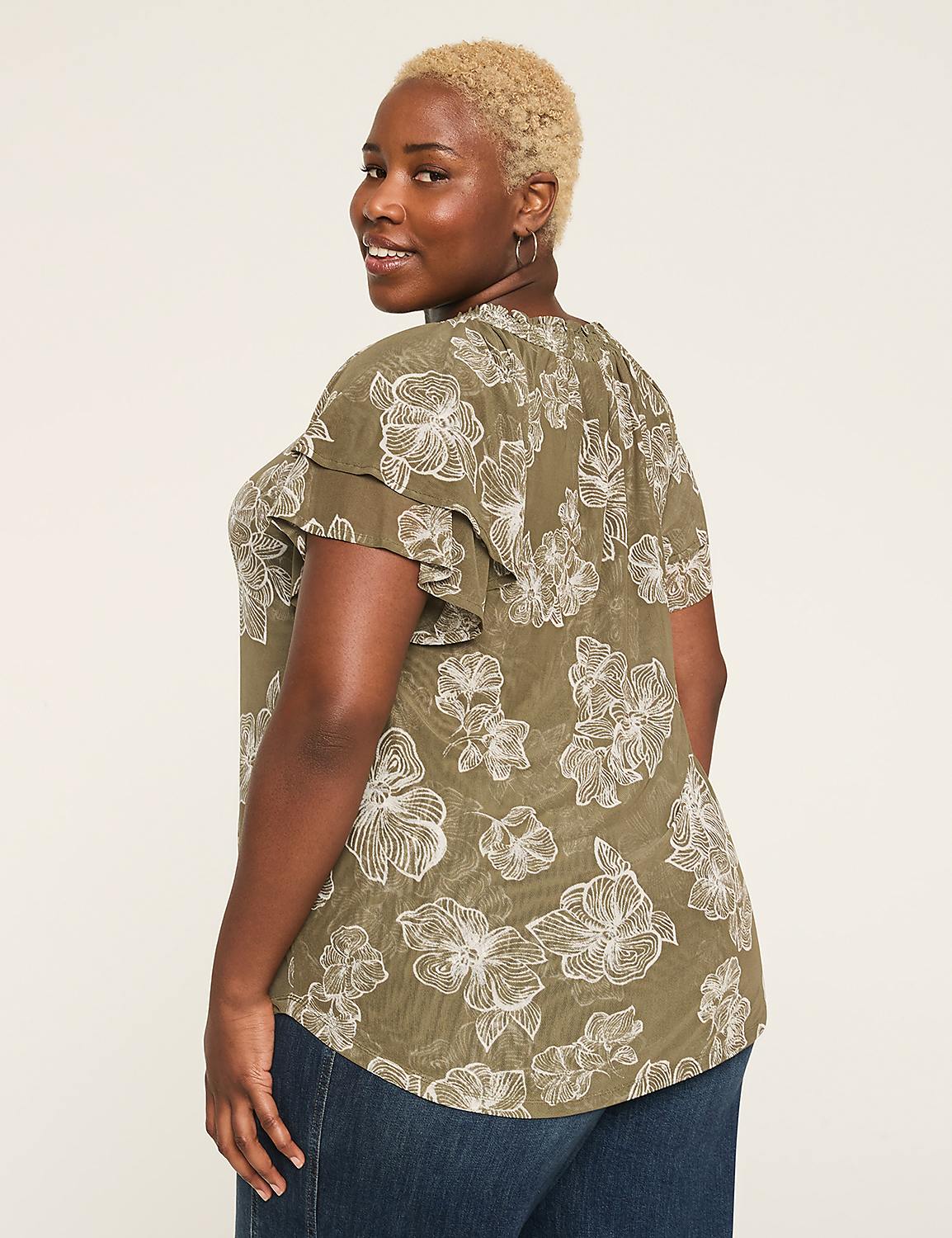 Mesh Smocked Tie-Neck Top Product Image 2