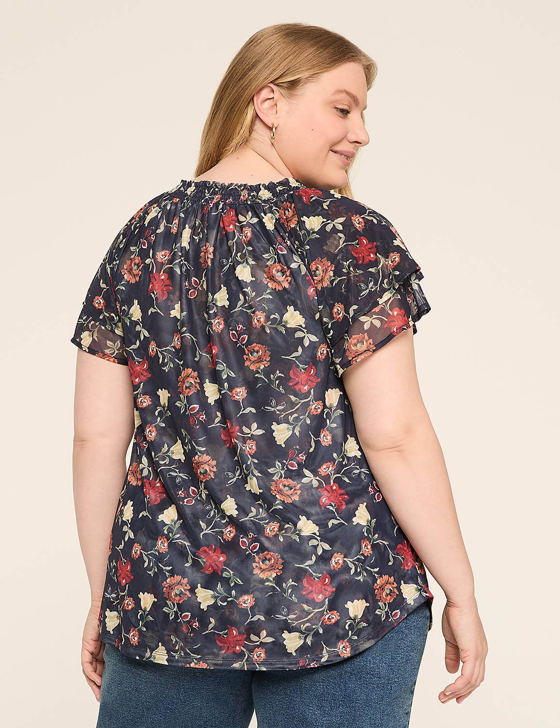 Mesh Smocked Tie-Neck Top Product Image 2