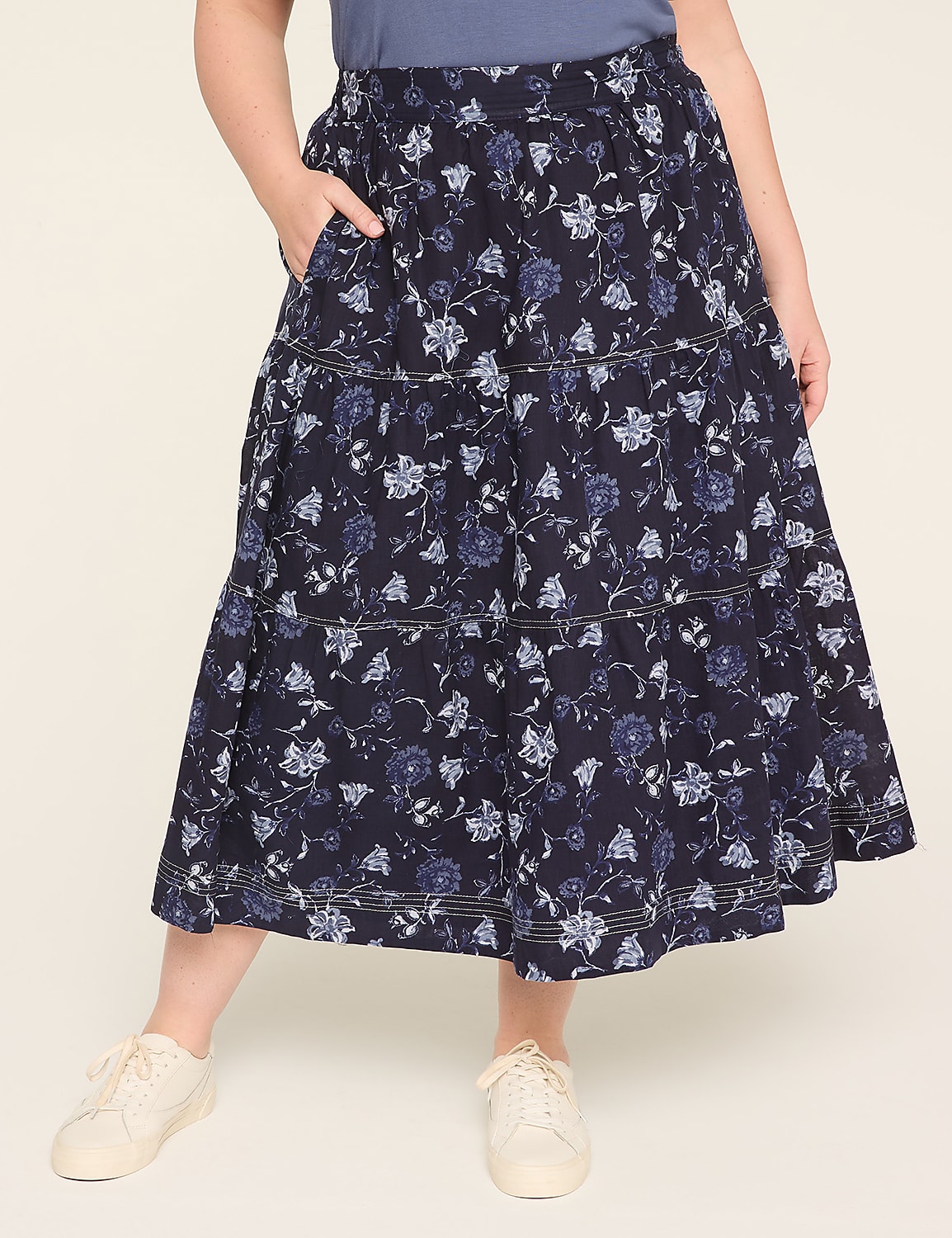 Poplin Stitch-Detail Skirt Product Image 1