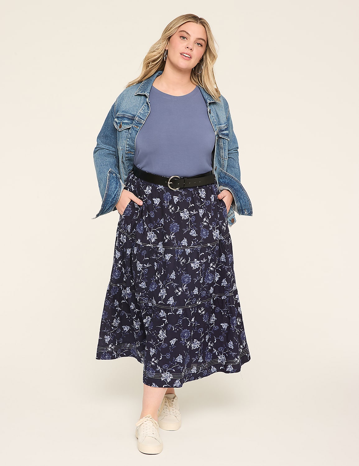 Poplin Stitch-Detail Skirt Product Image 3