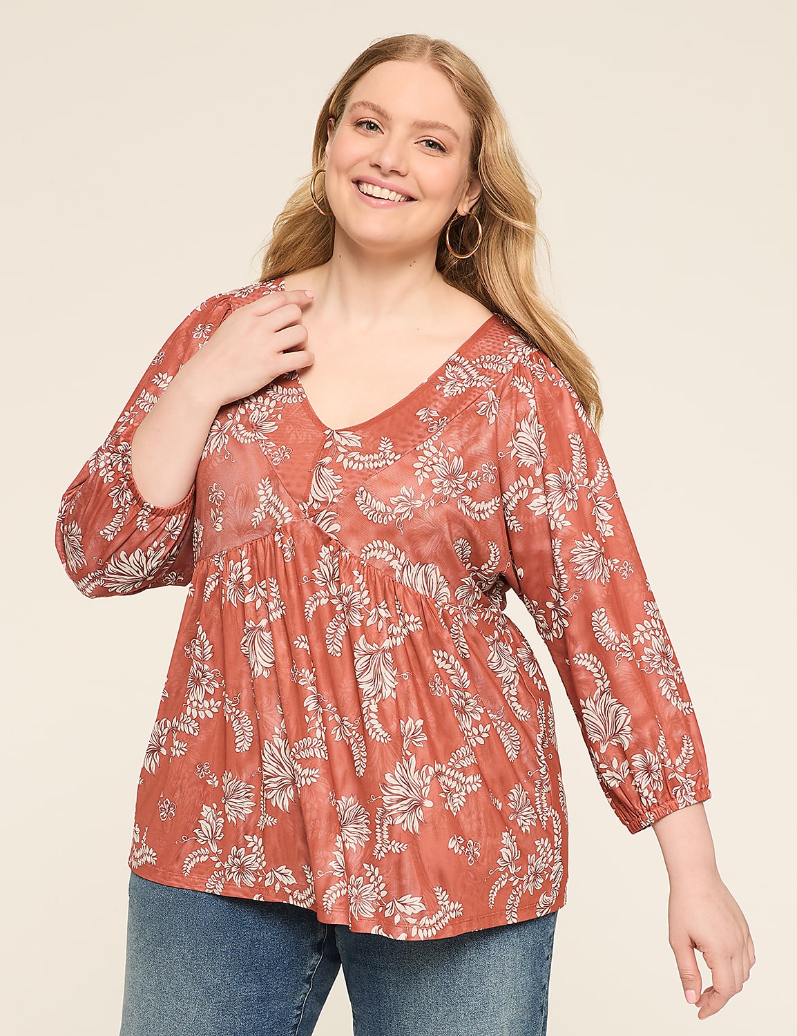 Mesh 3/4-Sleeve Tie-Back Top Product Image 1