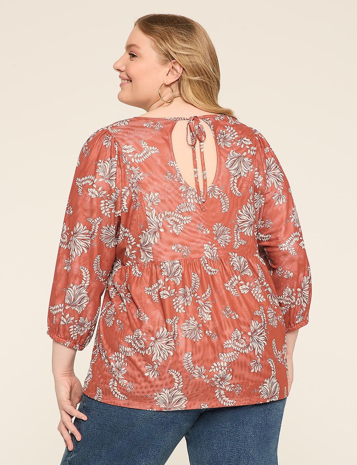 Mesh 3/4-Sleeve Tie-Back Top Product Image 2