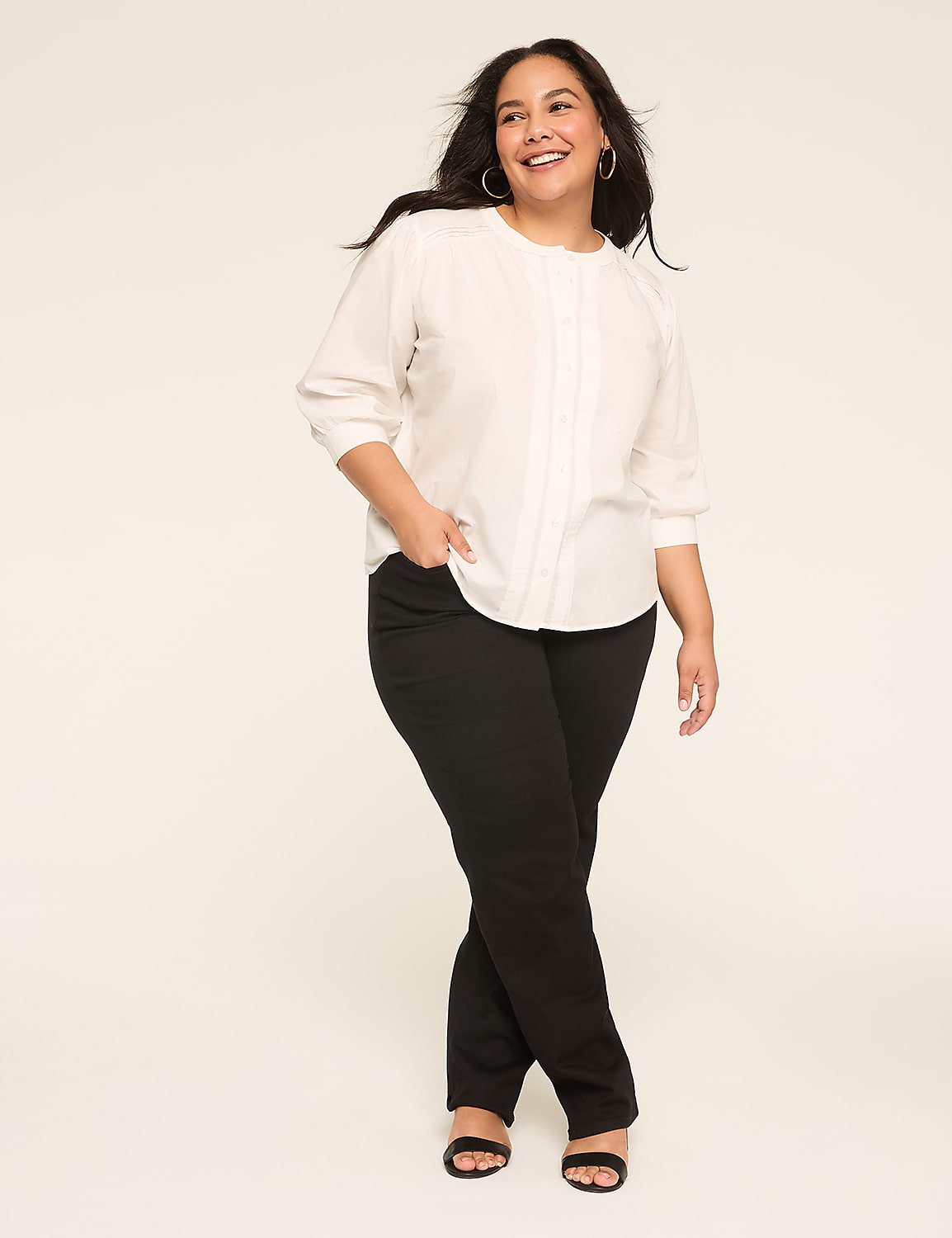 3/4-Sleeve Pintuck Button-Down Blouse Product Image 3