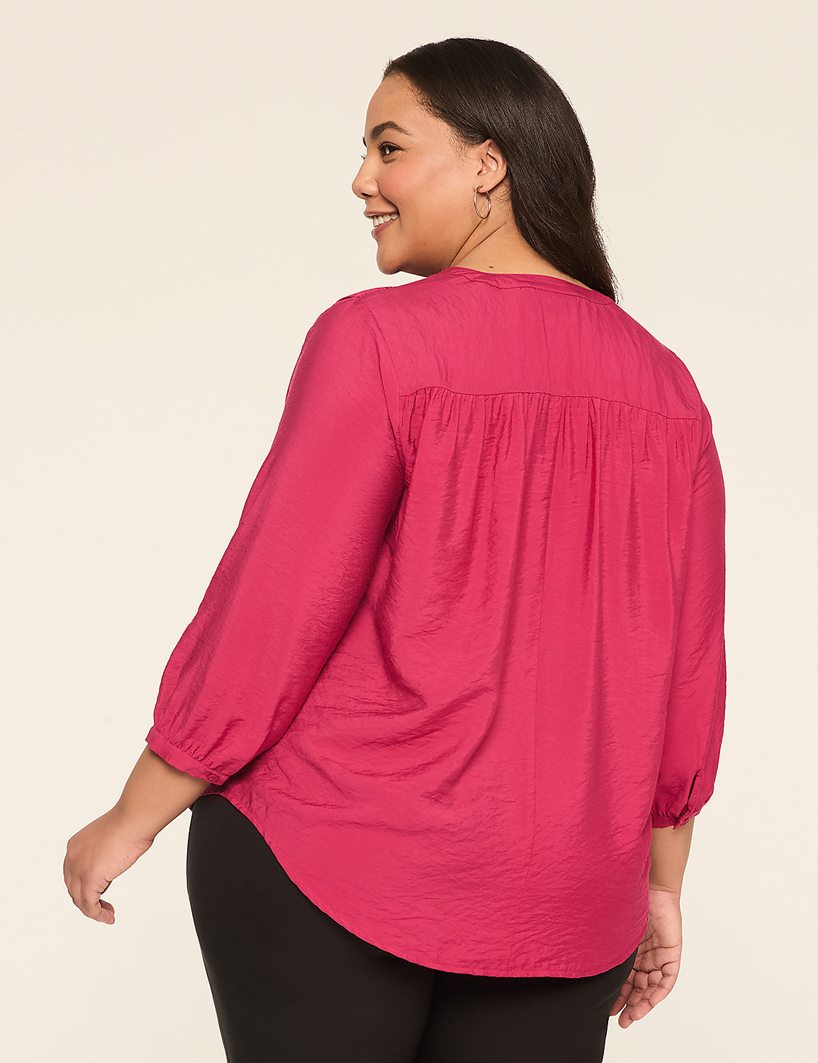 3/4-Sleeve Crew-Neck Button-Front Top Product Image 2