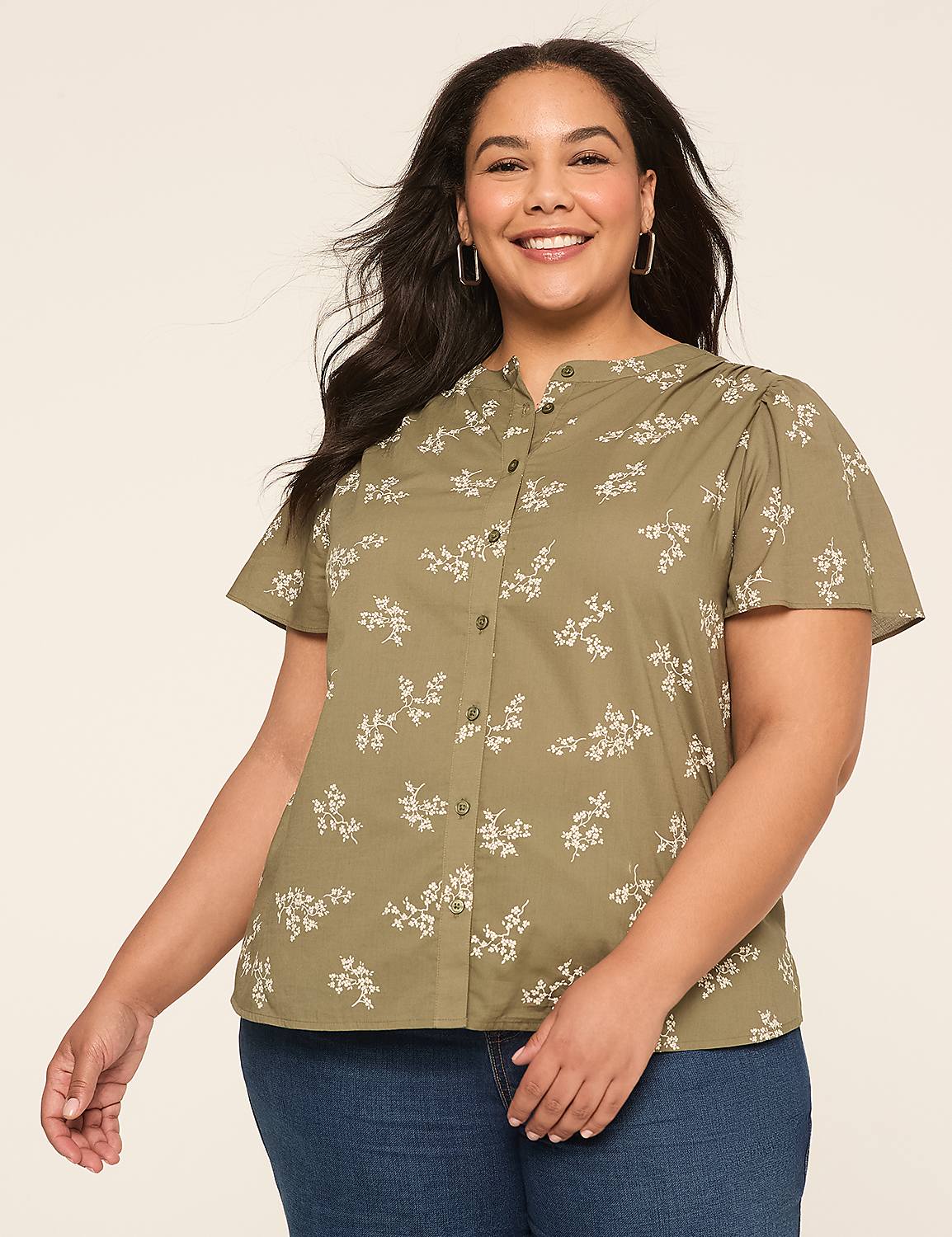 Swing Flutter-Sleeve Button-Down Blouse Product Image 1