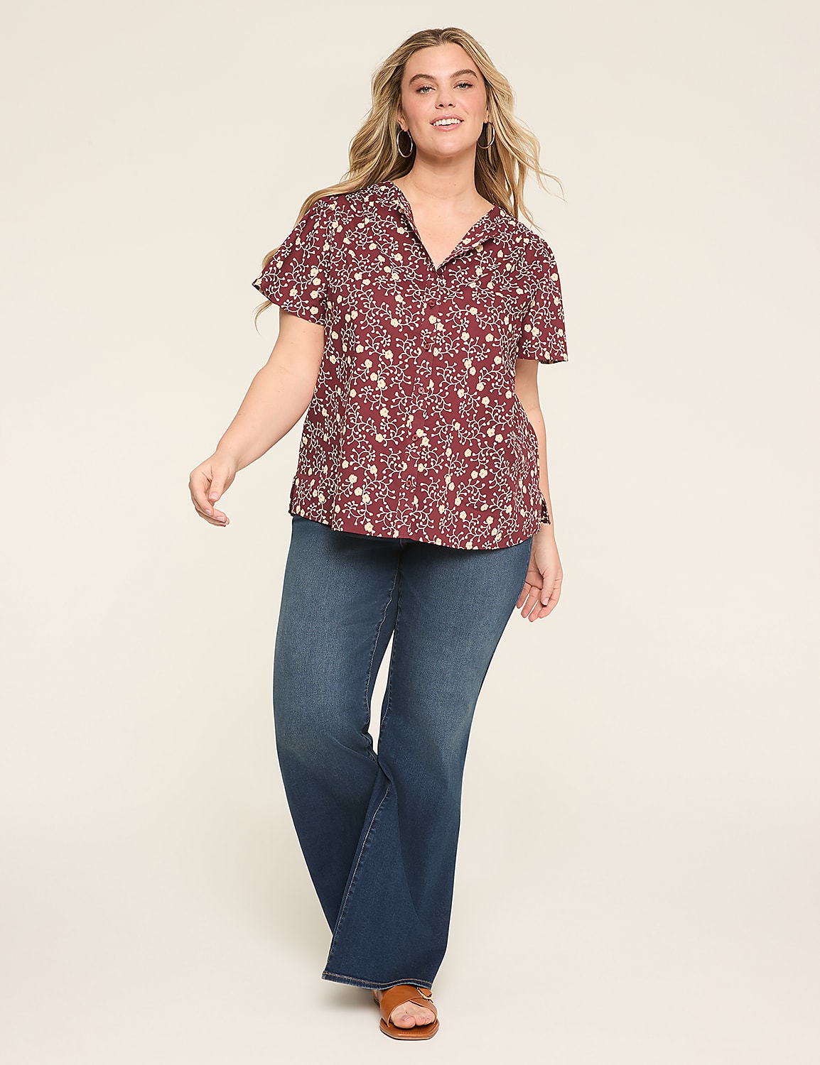 Swing Flutter-Sleeve Button-Down Blouse Product Image 3