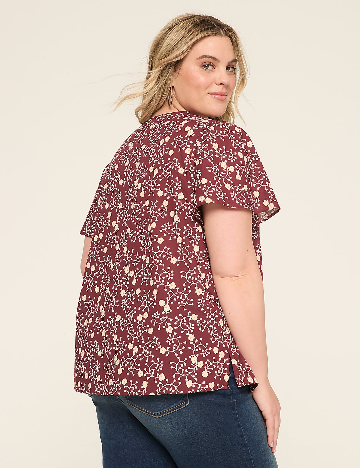 Swing Flutter-Sleeve Button-Down Blouse Product Image 2