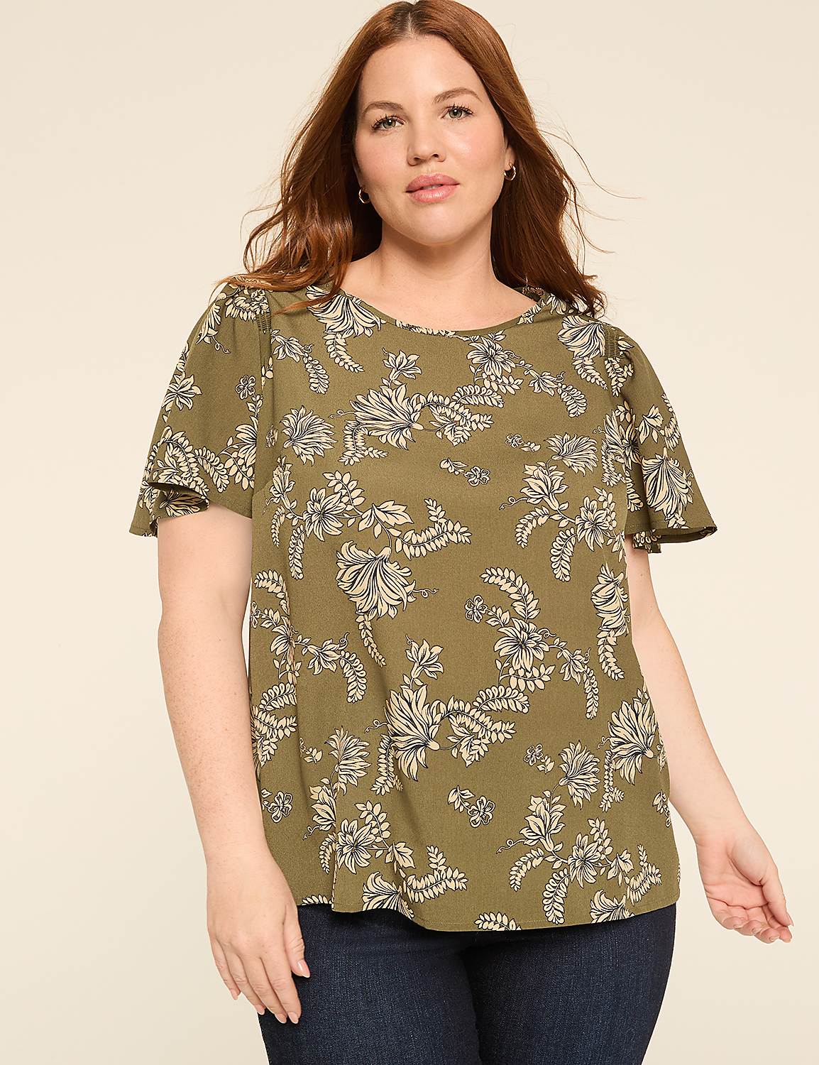 Smocked-Shoulder Crew-Neck Top Product Image 1